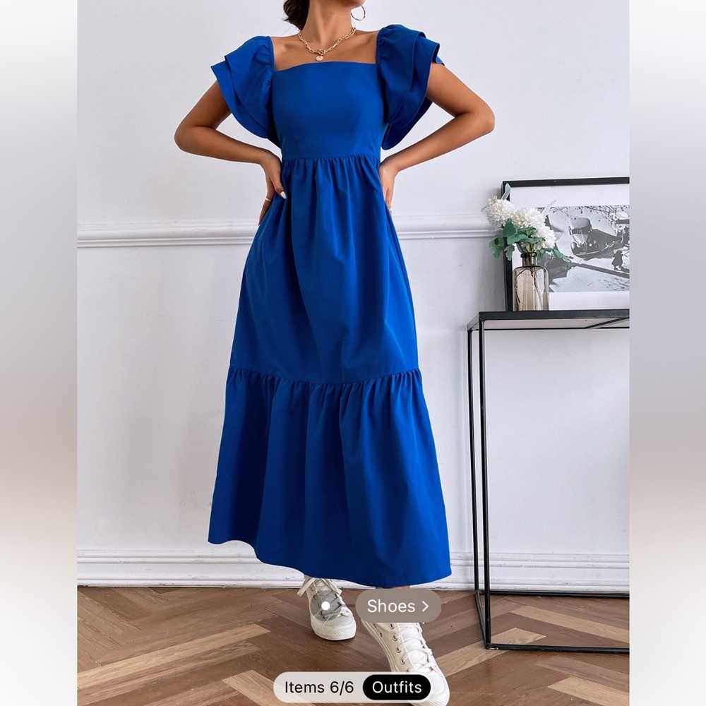 New SHEIN Mulvari Layered Sleeve Ruffle Hem Dress in Royal Blue Size M